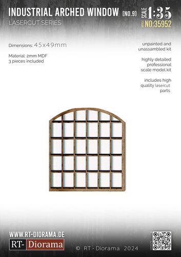 RT-Diorama 1:35 - 35952 Lasercut Industrial Arched Window No.9