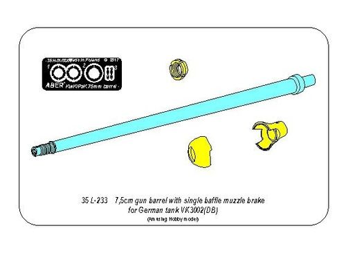 7,5cm gun barrel with single baffle muzzle brake for German Tank VK3002(DB)