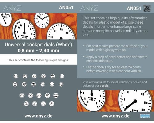 ANYZ Universal cockpit dials (White) 0,8 mm - 2,40 mm