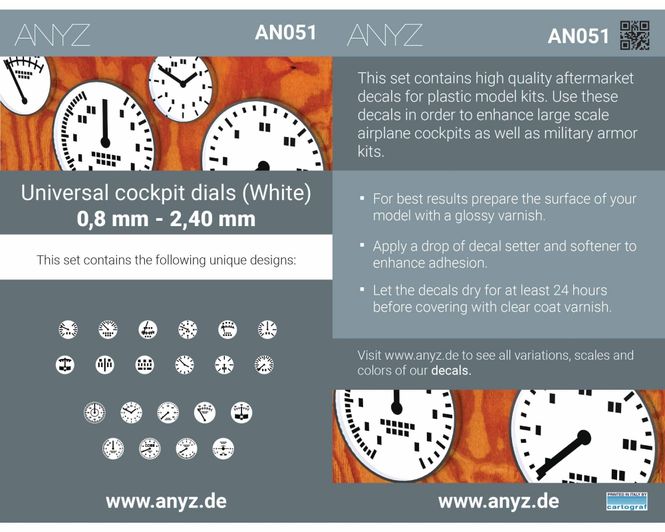 Main Image ANYZ Universal cockpit dials (White) 0,8 mm - ...