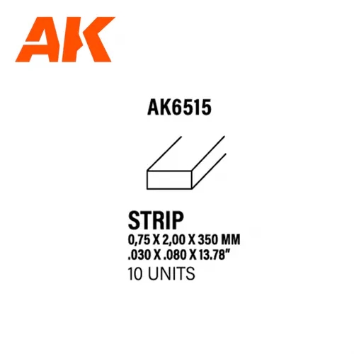 Strips 0.75 x 2.00 x 350mm - STYRENE STRIP