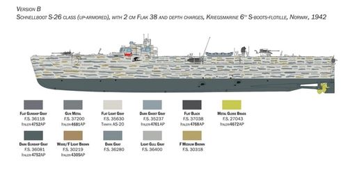 Italeri 1:35 - Schnellboot S-26/S-38 with 2cm Flak and sea mines/depth charges (5625S)