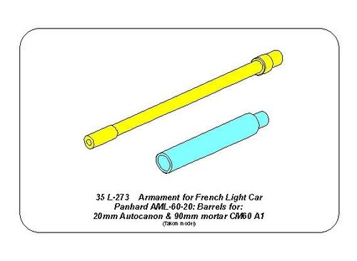 Armament for French Light Armoured Car AML-60-20, barrela for 20mm Autocanon & 90mm mortar